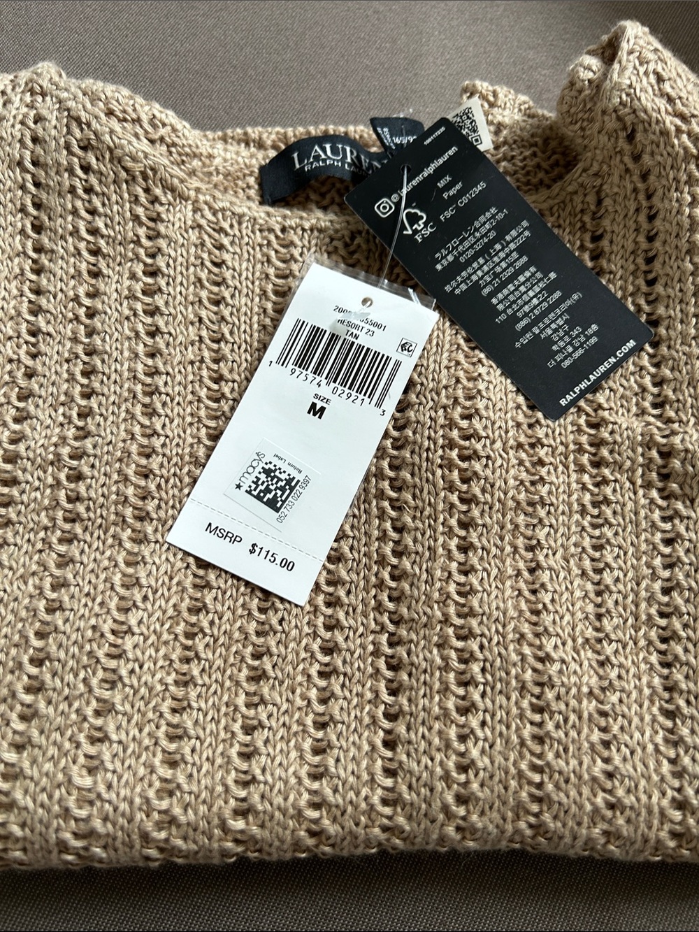 Lauren Ralph Lauren Beige Knit Sleeveless Crewneck Sweater Tank